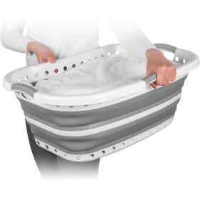 Beldray LA072979GRYEU Cesta De Colada Adaptable a La Cadera, Transportar Y Meter Ropa Sucia, Cubo Práctico y Plegable Con Asas