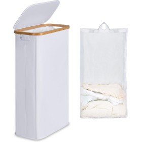 efluky Cesto Ropa Sucia con Tapa 63L, Cesta Ropa Sucia Estrecho de Bambú, Cesta de Almacenamiento, Cubo Ropa Sucia Pequeño