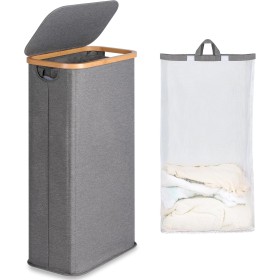 efluky Cesto Ropa Sucia con Tapa 63L, Cesta Ropa Sucia Estrecho de Bambú, Cesta de Almacenamiento, Cubo Ropa Sucia Pequeño