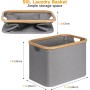 efluky Cesto Ropa Sucia Plegable Portátil Cesta Colada Laundry Basket de Bambú, Cesta de Almacenamiento Versátil con Asas Para