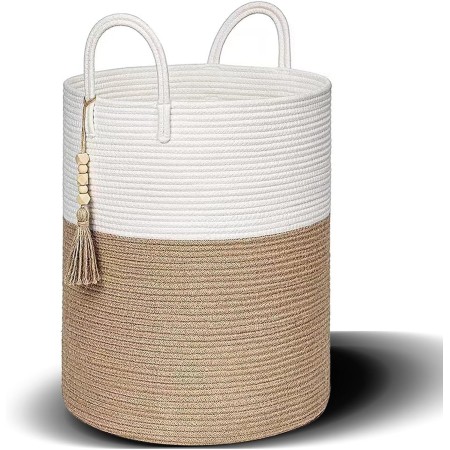 ZHYLUO Cesto Ropa Sucia Trenzado de Algodón, 58L Laundry Basket con Asa Cesto Ropa Sucia Tejida de Algodón, 38x50cm Cesta Cuerda