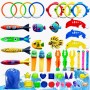 45 Piezas Juguetes de Buceo para Nadar bajo el Agua, Conjunto para Piscina Niños, Incluiye Aros de Buceo, Palos, y Juguetes
