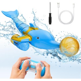 Barco de Delfines con Control Remoto, 2.4G RC Dolphin Boat Toy con Bola giratoria Colorida Alta simulación Delfín Sumergible