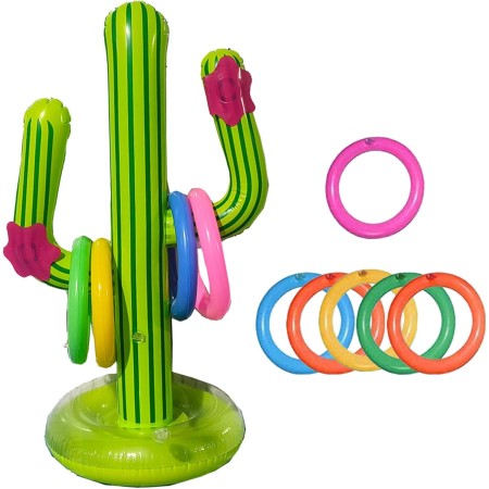 7pcs Juego Inflable de Lanzamiento,Juego de Anillos Inflables de Cactus,Suministros para Fiestas en la Piscina, Juguetes de