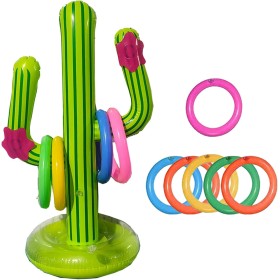 7pcs Juego Inflable de Lanzamiento,Juego de Anillos Inflables de Cactus,Suministros para Fiestas en la Piscina, Juguetes de