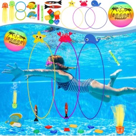Juguete de Buceo, 27 Piezas Juegos de Agua para Niños con Pelota de Playa, Juguetes de Piscina para Niños de Verano con Bolsa de