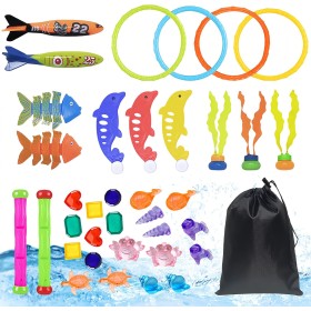 36 PCS Juegos Piscina para Niños Juguetes de Buceo Conjuntos de Juguetes Natación Subacuática con Bolsa de Almacenamiento Juegos