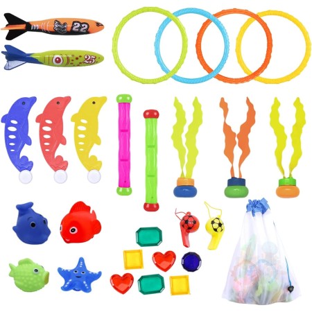 36 PCS Juegos Piscina para Niños Juguetes de Buceo Conjuntos de Juguetes Natación Subacuática con Bolsa de Almacenamiento Juegos