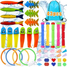 43 Piezas Juguetes de Buceo en Piscina,Juguetes para Nadar bajo el Agua Conjunto,Juguetes de Buceo para Piscina Niños,Incluir