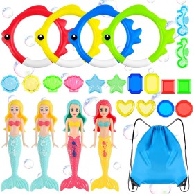 25 Piezas Juguetes de Buceo para Niños, Anillos de Buceo Bajo Agua, Juguetes de Buceo de Sirena, Juguetes de Piscina, Juguete
