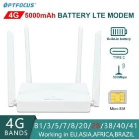 OPTFOCUS 300mbps 4G LTE enrutador módem USB typeC 5000mah batería 4G W