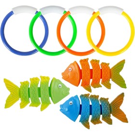 Juguetes para Nadar bajo el Agua, Juguete Acuático para Piscina​,Juguetes de Buceo,4PCS Anillos de Buceo 3PCS Pescados Salto