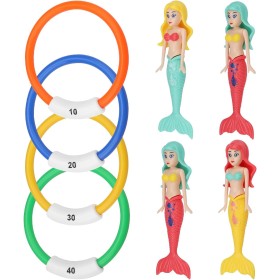 8 Piezas Juguetes Piscina para Niños, Anillo de Buceo Submarino, Hundiéndose Rápido, Juguetes de Buceo Sirena, Anillos de Buceo
