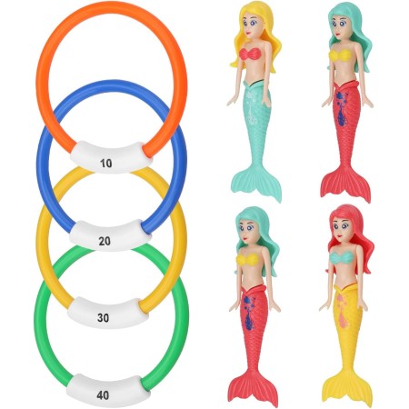 8 Piezas Juguetes Piscina para Niños, Anillo de Buceo Submarino, Hundiéndose Rápido, Juguetes de Buceo Sirena, Anillos de Buceo