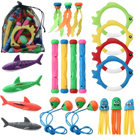 32 Piezas Juguetes de Buceo en Piscina, Paquets de Juguete de Buceo para Niños Que Incluye Palos de Buceo, Puerta de Buceo,