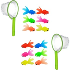 2 Juegos para Niños de Juguete de Baño de Pesca Peces de Colores Artificiales de Acuario Peces Flotantes Falsos con Red de