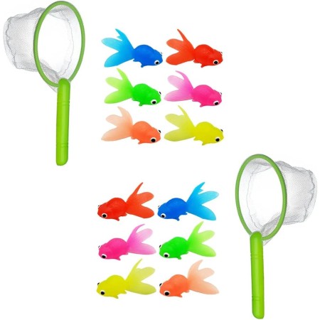 2 Juegos para Niños de Juguete de Baño de Pesca Peces de Colores Artificiales de Acuario Peces Flotantes Falsos con Red de
