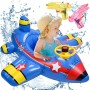 Flotador Bebe, Anillo de Natación Inflable para Bebé, Flotador para Bebe con 2 Pistola de Agua, Avión Hinchable Flotador