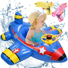 Flotador Bebe, Anillo de Natación Inflable para Bebé, Flotador para Bebe con 2 Pistola de Agua, Avión Hinchable Flotador