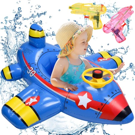 Flotador Bebe, Anillo de Natación Inflable para Bebé, Flotador para Bebe con 2 Pistola de Agua, Avión Hinchable Flotador