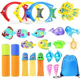 23 Piezas Juguetes de Buceo, Juguete Acuático para Piscina Seguro no tóxico Conjuntos de Juegos de Agua conanillos de Buceo y