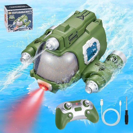 RC Barco Juguetes para Niños Niñas, 2.4GHZ Recargable Control Remoto Lancha Motora con Agua Rociada/Luz Doble Hélice Control