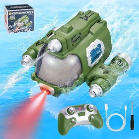 RC Barco Juguetes para Niños Niñas, 2.4GHZ Recargable Control Remoto Lancha Motora con Agua Rociada/Luz Doble Hélice Control