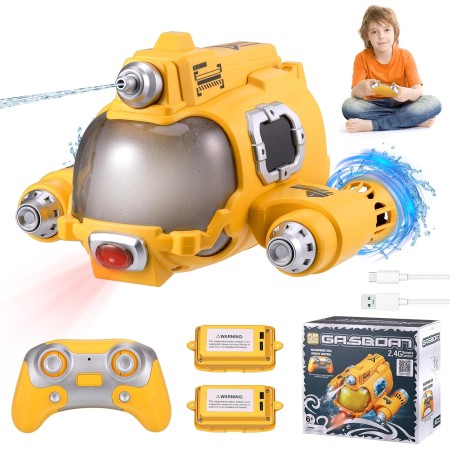 Barco Teledirigido, Lancha Teledirigida con Luz y Función Pulverización, Barcos RC de 2,4 GHz para Piscinas y Lagos,