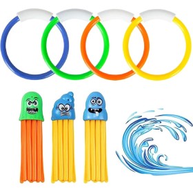 Juguetes para Nadar Bajo Agua, Juguetes de Buceo, Juguete Acuático para Piscina​, 4PCS Anillos de Buceo y 3PCS Pulpos de Buceo