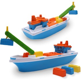 Toyland® 41cm (16") Barco de Carga Colorido de con Puertas Móviles, Grúa y 6 Contenedores de Plástico - Juguete Acuático