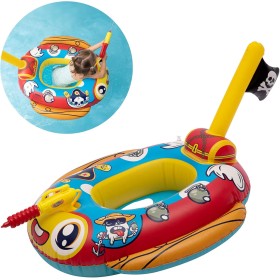 Flotador Bebe, Flotador para Bebe con Pistola de Agua Barco Pirata Flotador Piscina Inflable Anillo de Natación para Bebés Niños