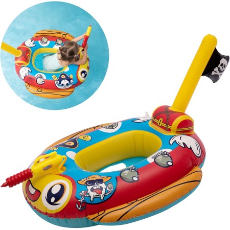 Flotador Bebe, Flotador para Bebe con Pistola de Agua Barco Pirata Flotador Piscina Inflable Anillo de Natación para Bebés Niños