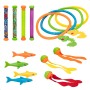 COLORBABY 49536, Set juguetes buceo 17 piezas, CB Toys, Juegos para bucear en el agua, Incluye 4 palos, 4 aros, 4 tiburones, 3