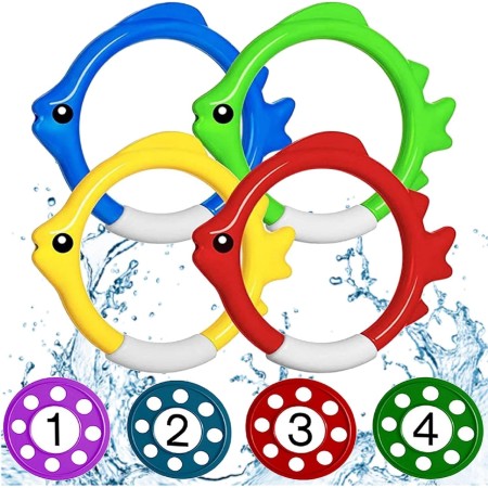 Juguetes para Nadar bajo el Agua, Juguete Acuático para Piscina​, Juguetes de Buceo, 4PCS Anillo de Pez de Buceo y 4PCS Piscina