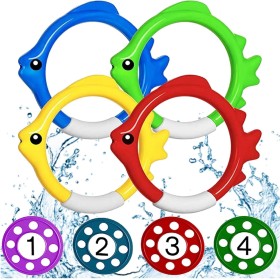 Juguetes para Nadar bajo el Agua, Juguete Acuático para Piscina​, Juguetes de Buceo, 4PCS Anillo de Pez de Buceo y 4PCS Piscina