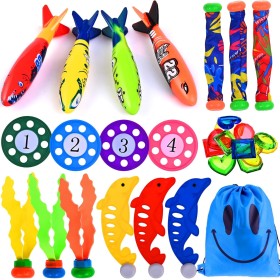 28pcs Juguete de Piscina, con Palo de Buceo, Torpedos Bandidos, Dive Gems, Juegos para Niños