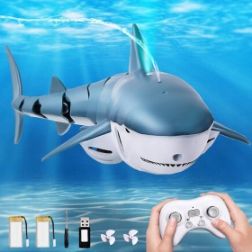 Tiburon Teledirigido, 2.4GHz Tiburon Teledirigido Acuatico, RC Barco Tiburón con Luces y Chorros de Agua, Juguete de Piscina
