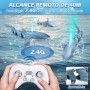 Tiburon Teledirigido, 2.4GHz Tiburon Teledirigido Acuatico, RC Barco Tiburón con Luces y Chorros de Agua, Juguete de Piscina