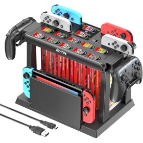 Kytok Soporte Almacenamiento para Nintendo Switch/OLED con Cargador para Joycon, Torre para Accesorios, Soporte Organizador para