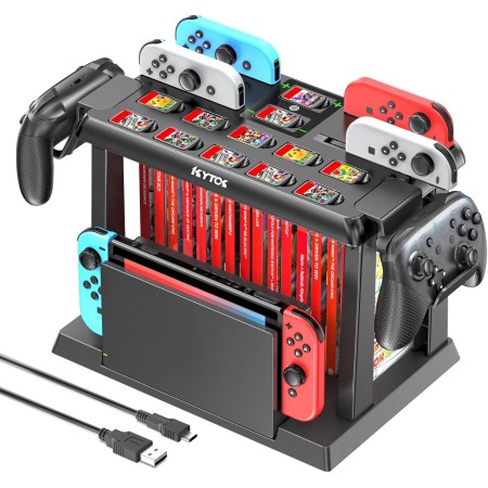 Kytok Soporte Almacenamiento para Nintendo Switch/OLED con Cargador para Joycon, Torre para Accesorios, Soporte Organizador para