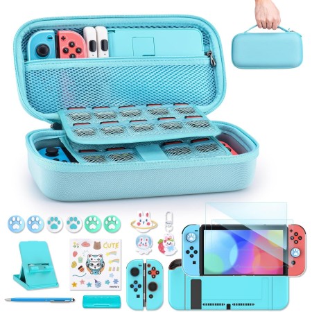 Funda para NS Switch - innoAura Accesorios NS Switch 18 en 1 con Carcasa de Transporte de Switch, Carcasa de Videojuegos de