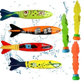 Juguetes de Buceo,Juguetes para Nadar bajo el Agua,Juguete Acuático para Piscina​,4PCS Torpedos Bandidos y 3PCS Algas Marinas de