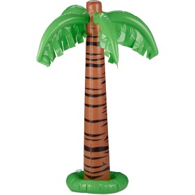 Relaxdays Palmeras Hinchables para Fiesta Piscina, PVC, Verde-Marrón, 80 cm de Altura,1 pieza