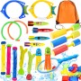 Juguete de Buceo,28pcs Juguetes de Buceo Conjunto para Niños,Incluir Anillos de Buceo,Torpedos Bandidos,Mochila con