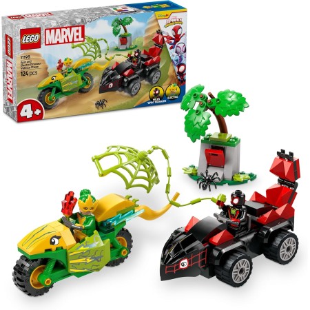 LEGO Marvel Spin y Electro: Duelo de Vehículos Dinosaurio, Coche y Moto de Juguete, Juguetes de Superhéroes y Regalo para Niños