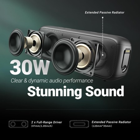 BOGASING G6 Altavoz Bluetooth Portátil, Altavoces Potente con Radiador Pasivo Extendido, Impermeable IPX6, 35 Horas, AUX, TF,