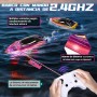 Barco Teledirigido, Lancha Teledirigida con Luces LED, 2.4GHz Barco RC Rápido e Impermeable para Piscinas y Lagos, Juguete