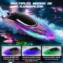 Barco Teledirigido, Lancha Teledirigida con Luces LED, 2.4GHz Barco RC Rápido e Impermeable para Piscinas y Lagos, Juguete