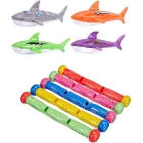 Juego de juguetes de buceo para piscina, incluye 5 palos de buceo subacuáticos, 4 juguetes de piscina de tiburón lanzador