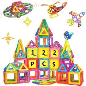 Construcciones Magneticas para Niños (122 Piezas), Bloques de Construccion Magnéticos niños Stem Juguetes Magnéticos Bloques